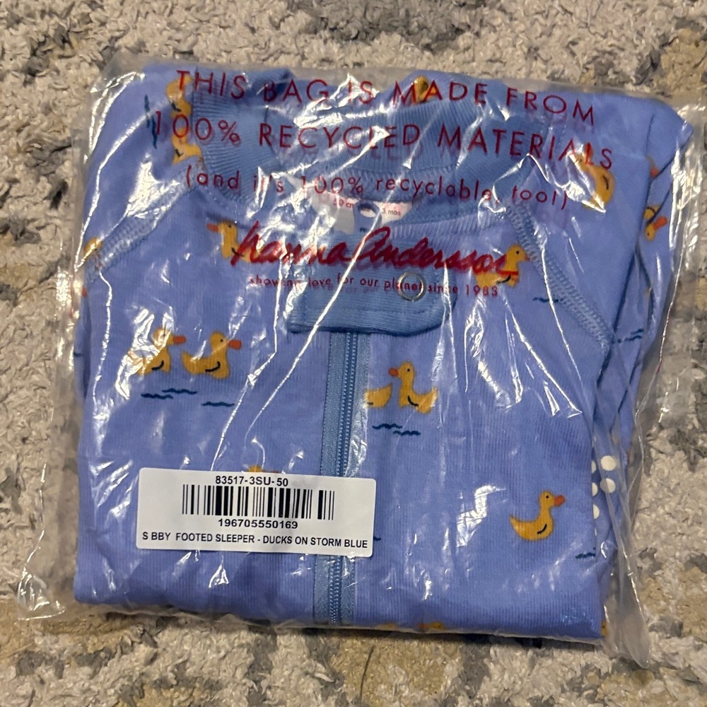 Hanna Andersson Storm Blue Baby Footed Sleeper with Yellow Duck Print